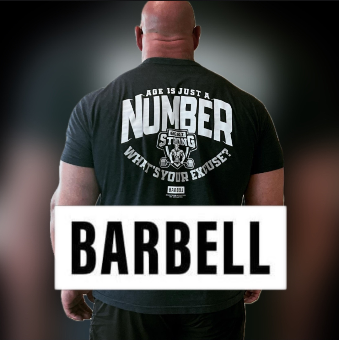 Nick Best wearing Barbell Apparel Best Strong tee